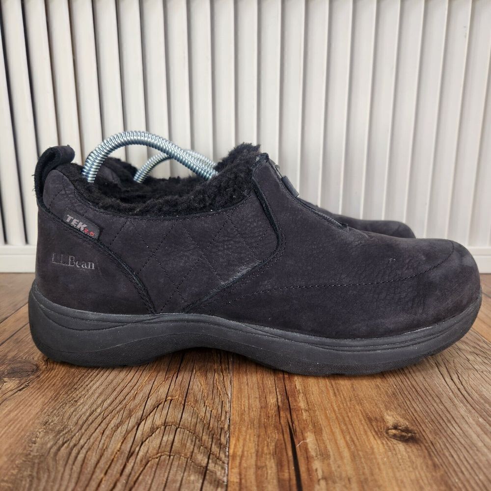 LL Bean Womens 11M Tek 2.5 Primaloft Black Leather Slip On Bethel Shoes 200 Gram